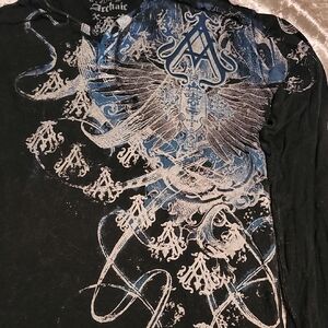 Archaic Men's Large 3 Button Black and Blue Artistic Long Sleeve Shirt